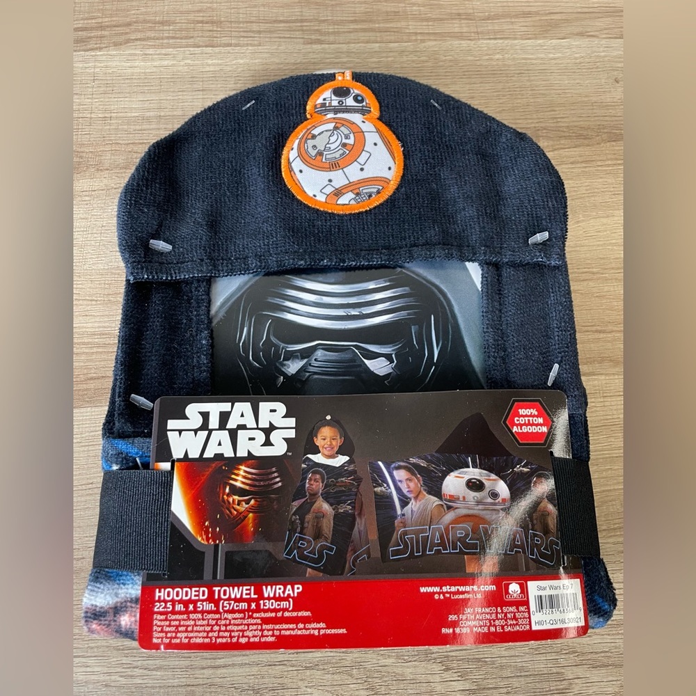 Disney Star Wars The Force Hooded Towel Wrap 100% Cotton Kid’s Beachwear Bath